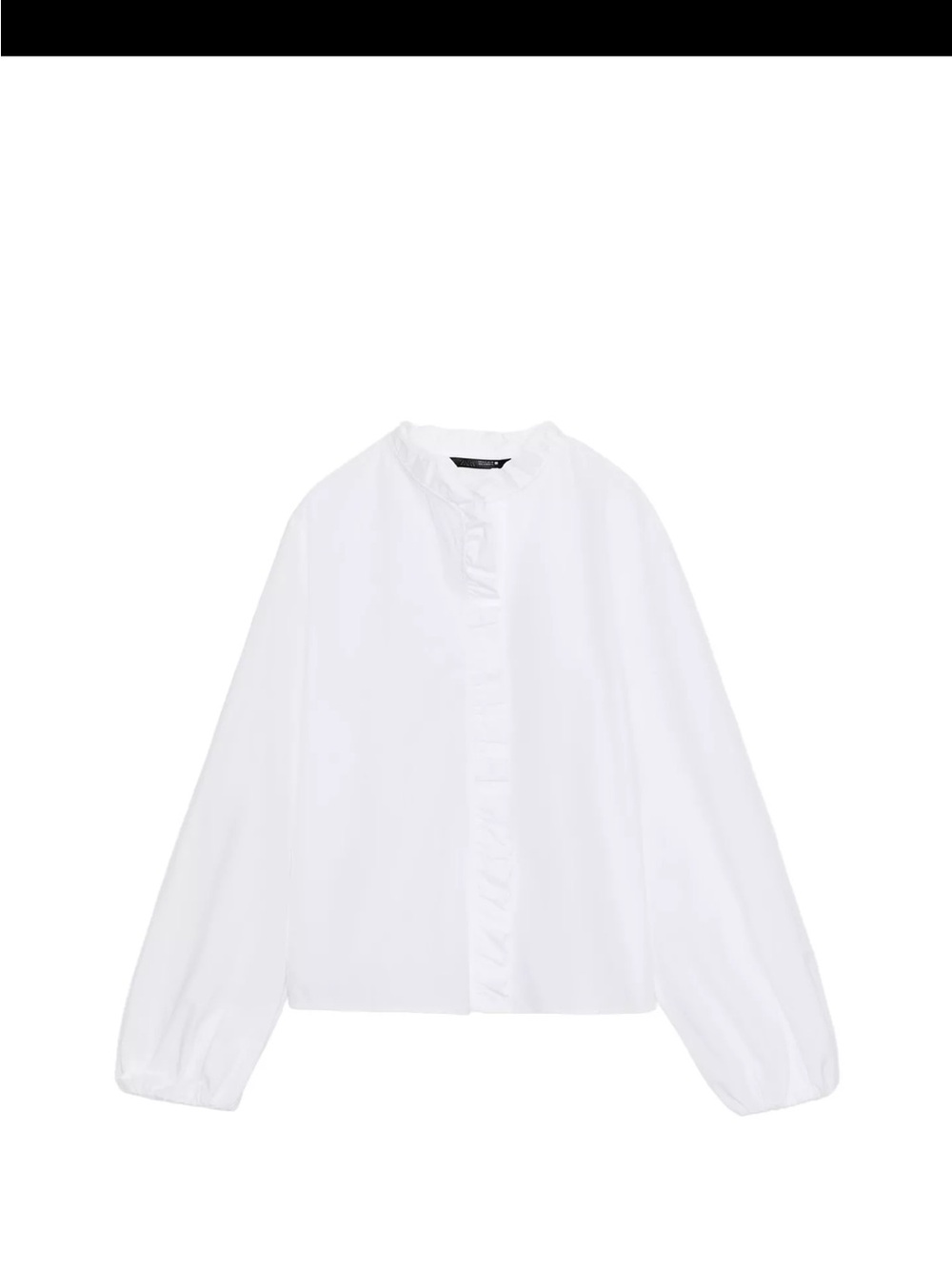 Zara White Ruffle-Trim Balloon Sleeve Blouse